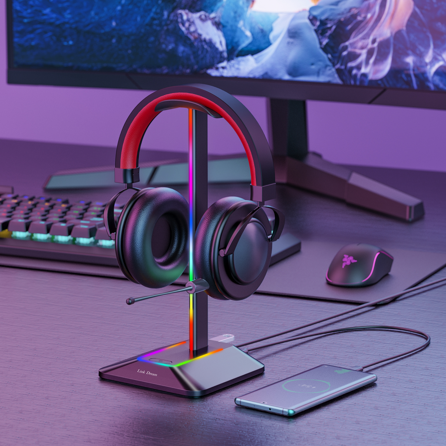 New Bee Z8 RGB Headphones Stan - đánh giá và giá Headphone Stand Desk