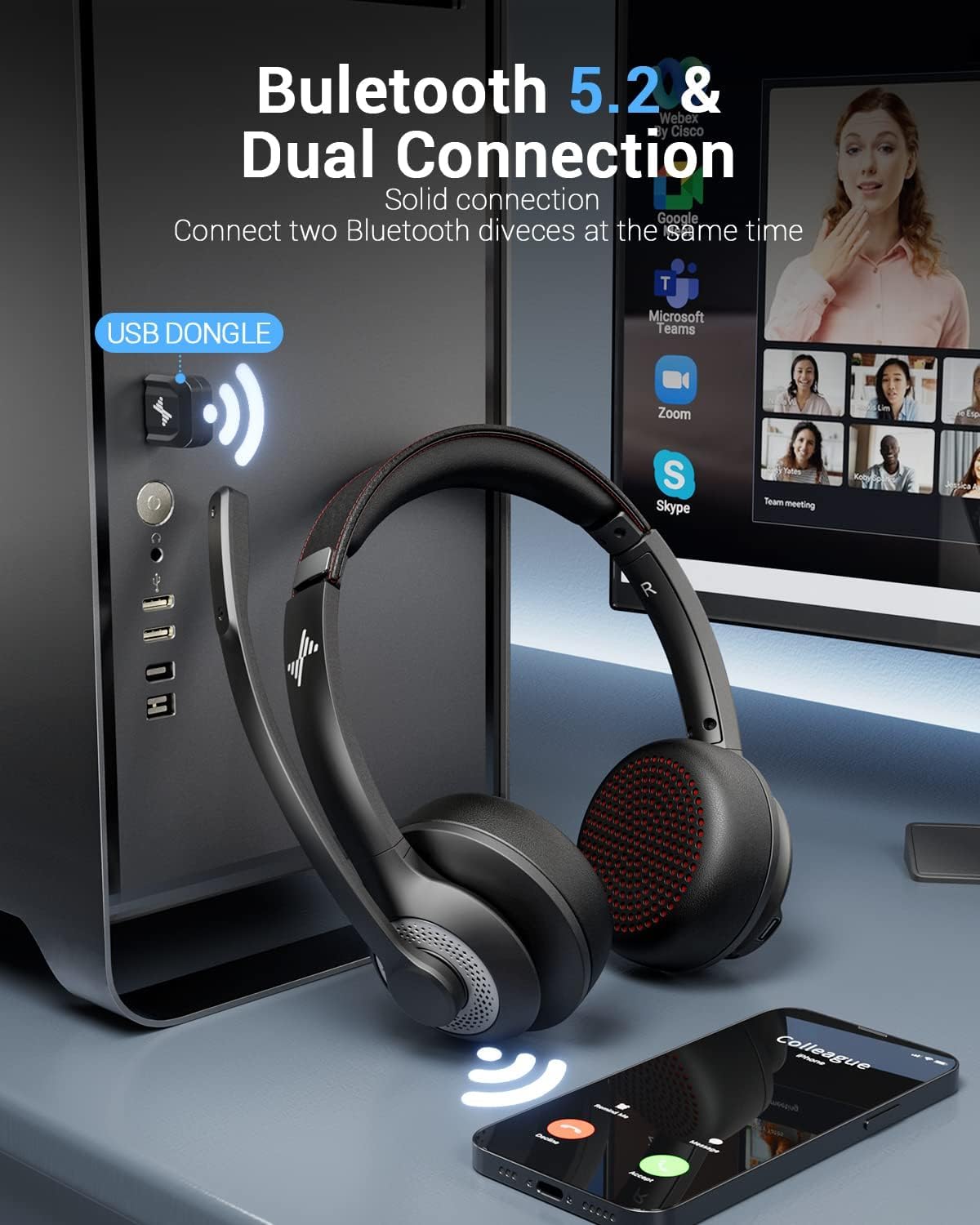 Bluetooth 5.2 Headset with Mic - đánh giá và giá Bluetooth Headset On Ear